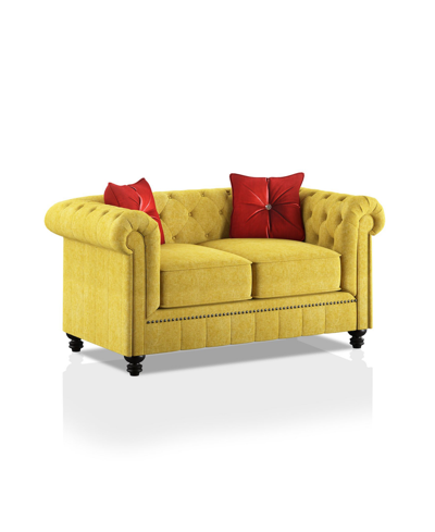 Furniture Of America Shields Upholstered Loveseat In Yellow