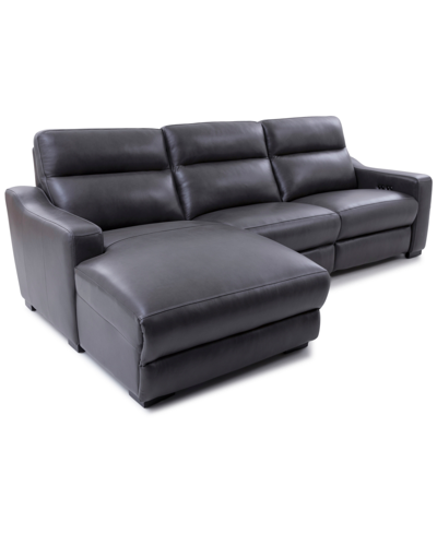 Furniture Gabrine 3-pc. Leather Sectional With 2 Power Headrests & Chaise, Created For Macy's In Charcoal