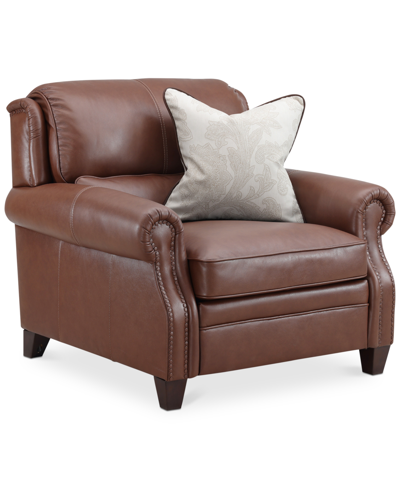 Furniture Marick 41" Leather Roll Arm Chair, Created For Macy's In Brown