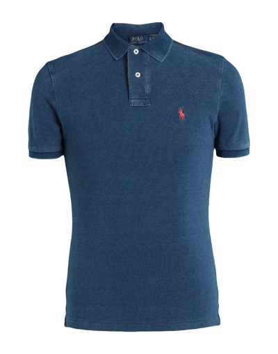 Polo Ralph Lauren Navy Blue Cotton Polo Shirt With Embroidered Logo In Black