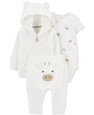 Carter's Baby Boys Or Baby Girls Terry Cardigan, Bodysuit, And Pants, 3 Piece Set In White