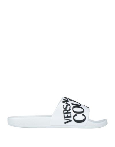 Versace Jeans Couture Logo-debossed Two-tone Slides In White