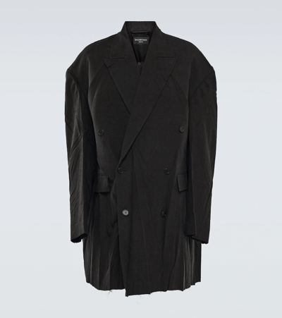 Balenciaga Oversized Linen Coat In Black