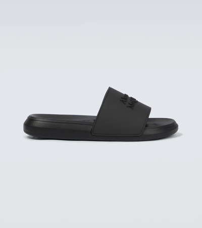 Alexander Mcqueen Black Rubber Slide Sandals With Logo
