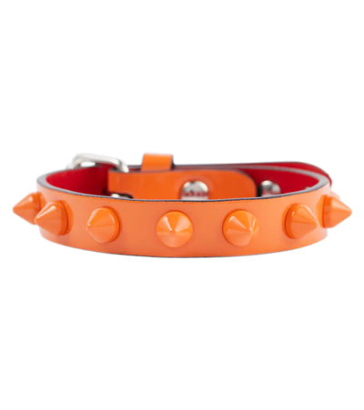 Christian Louboutin Loubilink Embellished Leather Bracelet In Fluorescent Orange