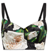 Dolce & Gabbana Satin Top With White Rose Print In Rose Bianche F.nero