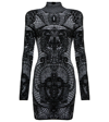 BALMAIN HIGH-NECK VELVET-TRIMMED MINIDRESS