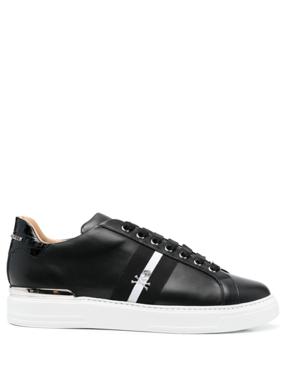 Philipp Plein Leather Low-top Stripe Sneakers In Black