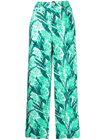 Armani Exchange Leaf-print Trousers In Green