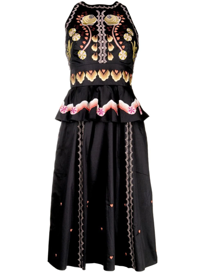 Temperley London Valerie Embroidered Halterneck Dress In Black