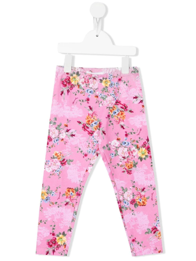 Monnalisa Kids' Floral Detail Casual Trousers In Pink