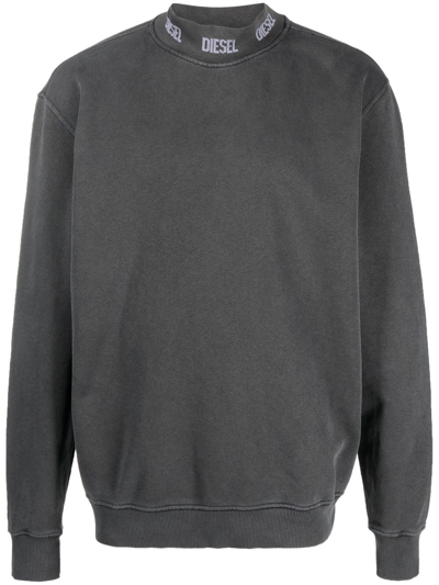 Diesel Logo-print Neckline Sweatshirt In Grey