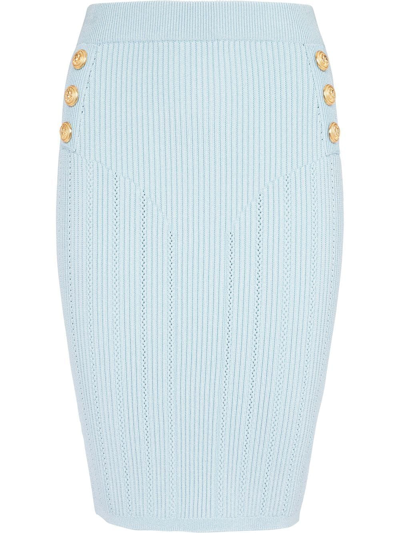 Balmain Knitted Pencil Mini Skirt In Blue