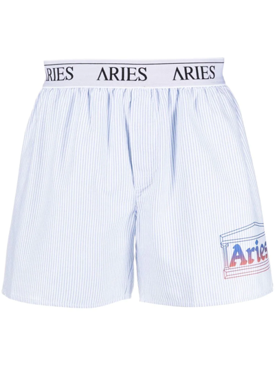 Aries Logo Print Striped Boxers In Blue