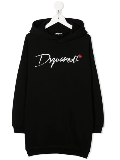 Dsquared2 Teen Logo-print Hooded Dress In Black
