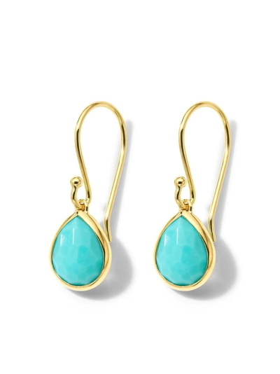 Ippolita 18k Yellow Gold Rock Candy Turquoise Teeny Teardrop Earrings In Turquoise/gold