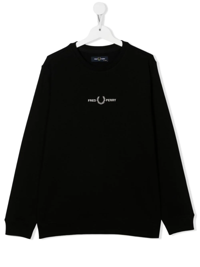 Fred Perry Teen Embroidered Logo Fleece Sweatshirt In Black