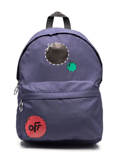 Off-white Kids' Logo-patch Zip-up Backpack In Blue