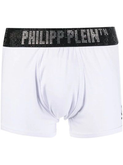 Philipp Plein Stones Rhinestone-logo Boxers In White