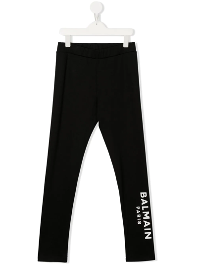 Balmain Teen Logo-print Slip-on Leggings In Black