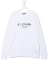 Balmain Logo-print Long-sleeve Sweatshirt In White