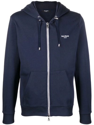 Balmain Logo-lettering Hoodie In Blue