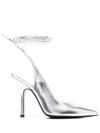 Attico 105mm Venus Metallic Leather Pumps In Silver