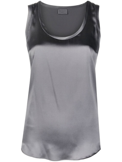 Brunello Cucinelli Sleeveless Silk Top In Grey