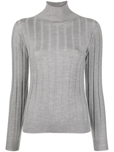 Peserico Ribbed High-neck Knitted Top In Grey