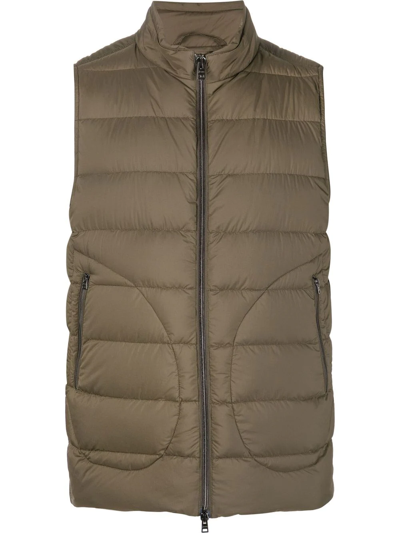 Herno Zip-up Padded Down Gilet In Green