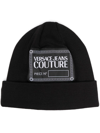 VERSACE JEANS COUTURE LOGO-PATCH KNITTED BEANIE