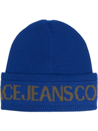 Versace Jeans Couture Intarsia-knit Logo Beanie In Eph9 Blue