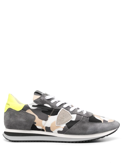 Philippe Model Paris Logo-patch Camouflage-print Trainers In Grey