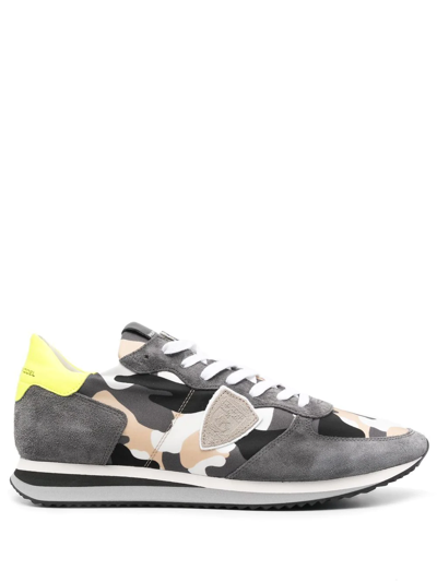 Philippe Model Logo-patch Camouflage-print Sneakers In Grey