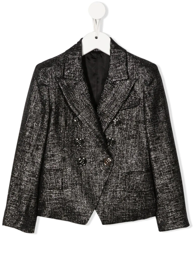 Balmain Kids' Metallic-finish Double-breasted Blazer In Black