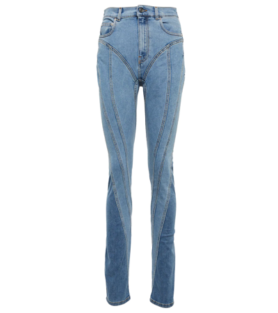 Mugler Seam-embellished Skinny High-rise Stretch-denim Jeans In Blue