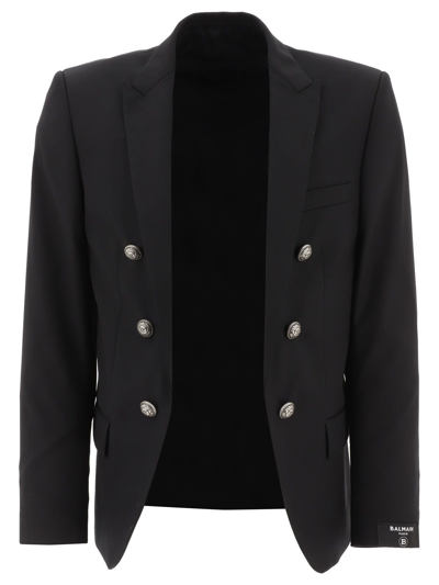 Balmain Double-breasted Wool Blazer In Black