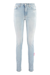 Off-white Embroidered Details Skinny Jeans In Azzurro
