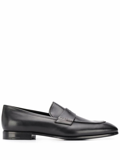 Prada Saffiano Leather Penny Loafers In Black