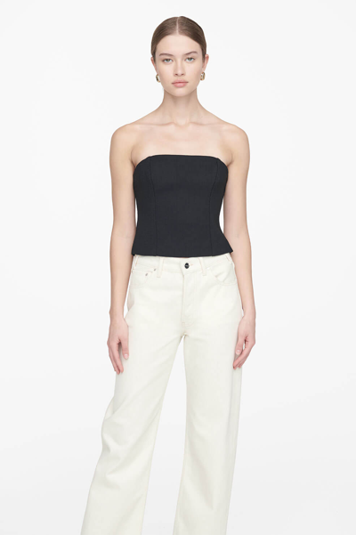 Anine Bing Thea Cropped Crepe Bustier Top In Black