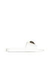 Versace Medusa Plaque Flat Slides In Bianco Oro