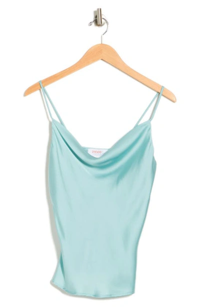 Renee C Satin Cowl Neck Camisole In Seafoam Blue