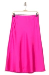 Renee C Solid Satin Midi Skirt In Fuchsia