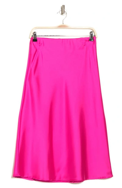 Renee C Solid Satin Midi Skirt In Fuchsia