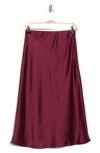 Renee C Solid Satin Midi Skirt In Burgundy