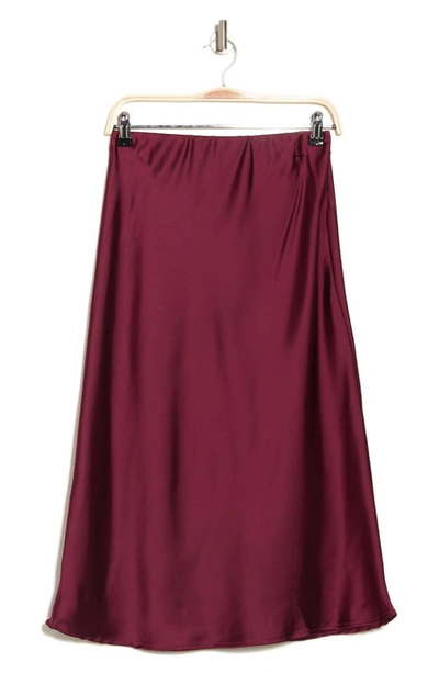 Renee C Solid Satin Midi Skirt In Burgundy