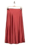 Renee C Solid Satin Midi Skirt In Rust