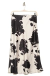 Renee C Satin Cow Print Midi Skirt In Black