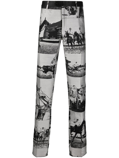 Billionaire Horse-print Slim Trousers In Grey