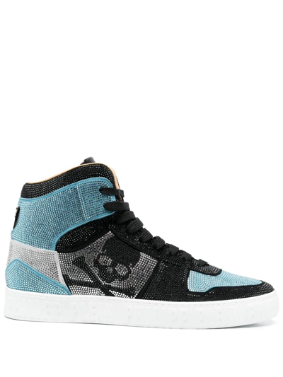 Philipp Plein Crystal-skull High-top Sneakers In Blue